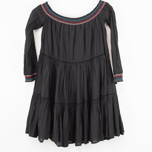 Free People Sunbeams Dress Floral Embroidery Mini Off Shoulder Black Size XS New - Picture 3 of 7